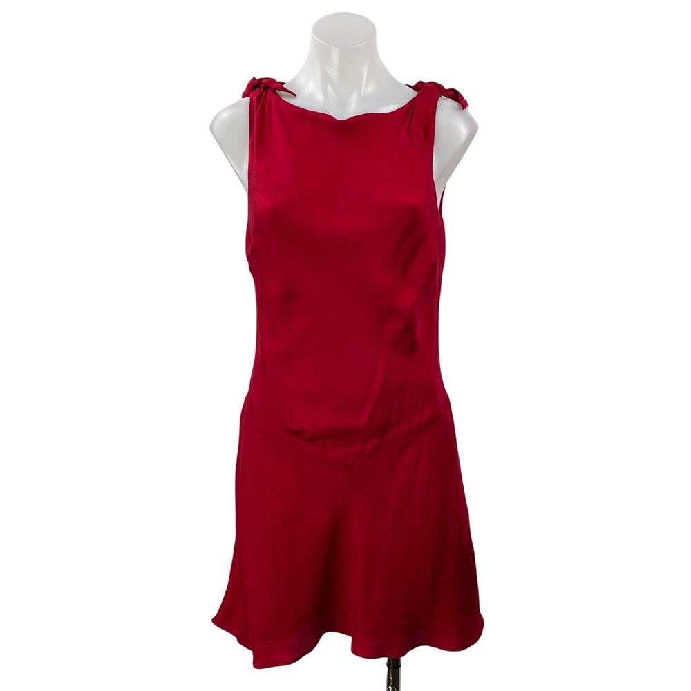 Reformation Louisa Women's Red Sleeveless Silk Twill Tie Bow Mini Dress Size M